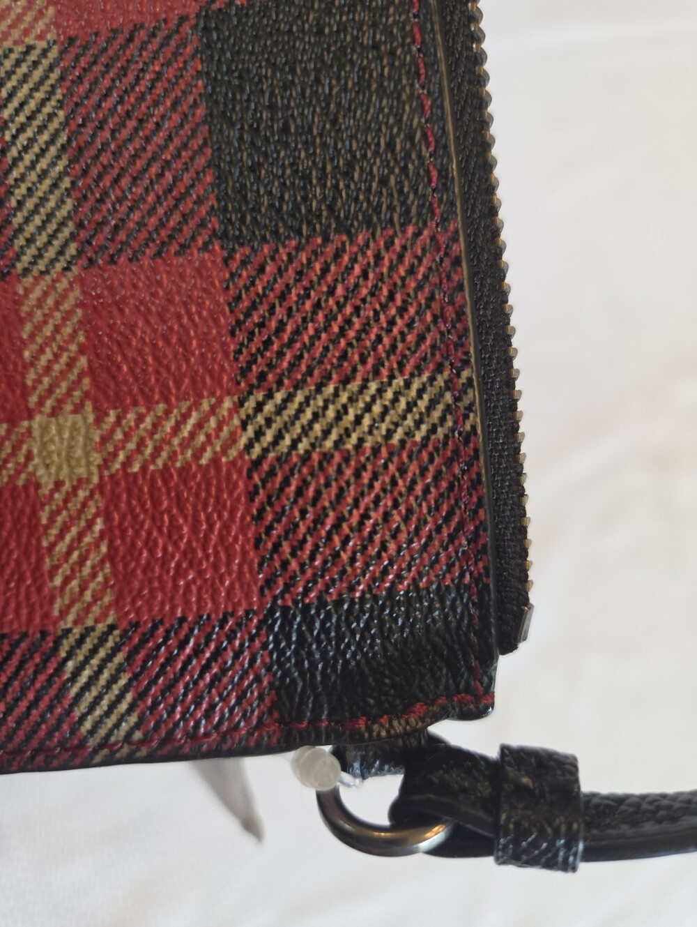 Coach Red & Black Plaid Wristlet with Gold Logo - Picture 4 of 8